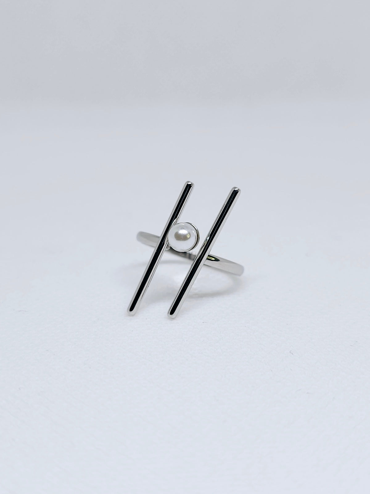 bague perle acier inoxydable femme