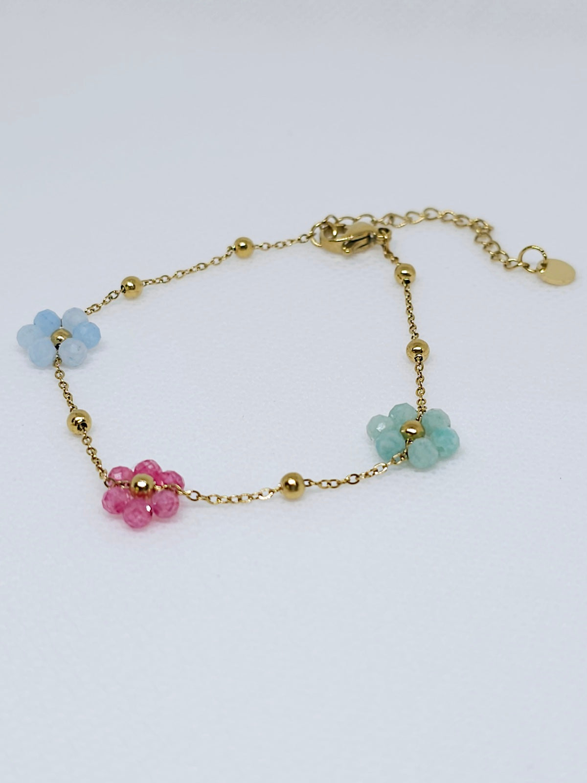 Bracelet fleur poésie doré en perles colorées et acier inoxydable femme