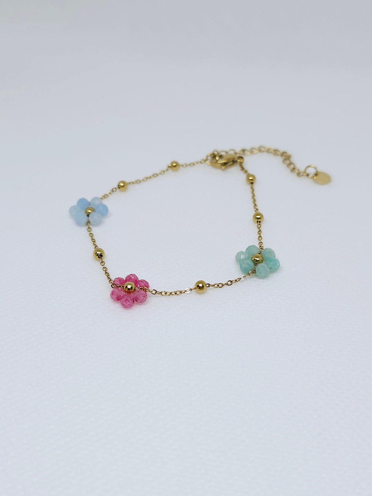 Bracelet fleur poésie doré en perles colorées et acier inoxydable femme