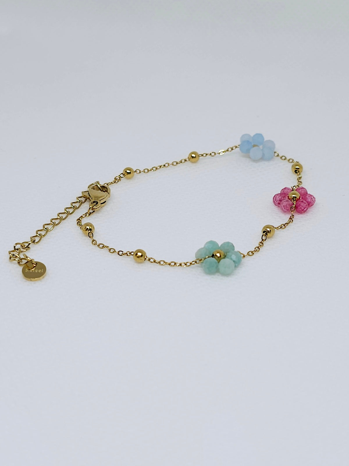 Bracelet fleur poésie doré en perles colorées et acier inoxydable femme