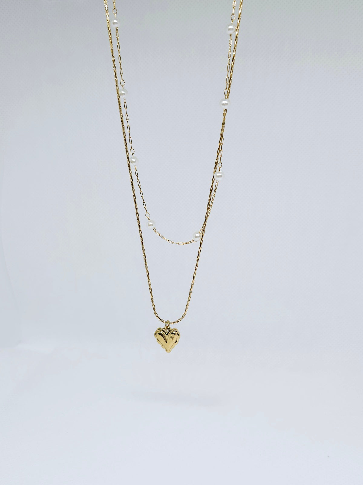 Collier double rang doré perlé