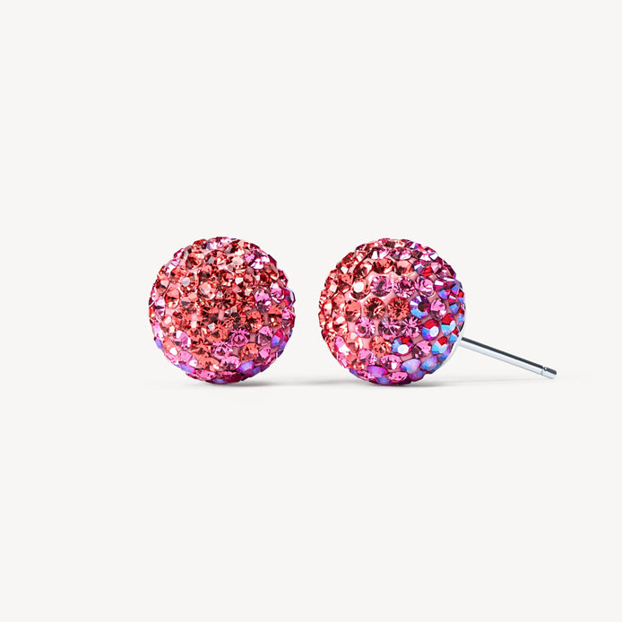 Boucles d’oreilles clous sphériques roses scintillantes effet floral.