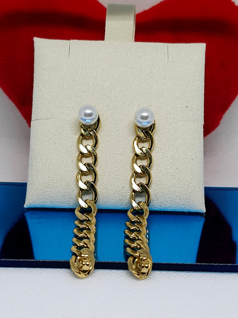 Chloé Golds Pearl Chain Drop Earrings