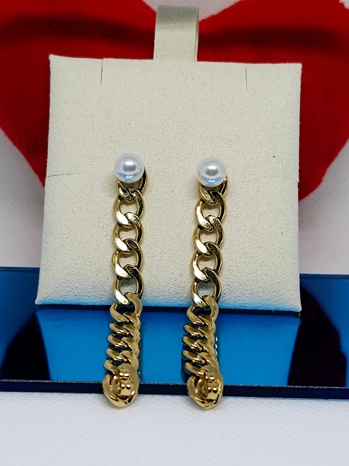 Chloé Golds Pearl Chain Drop Earrings