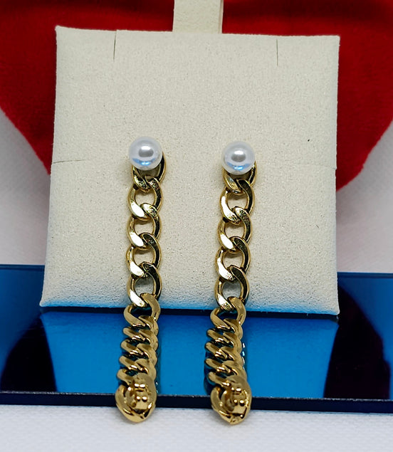 Chloé Golds Pearl Chain Drop Earrings