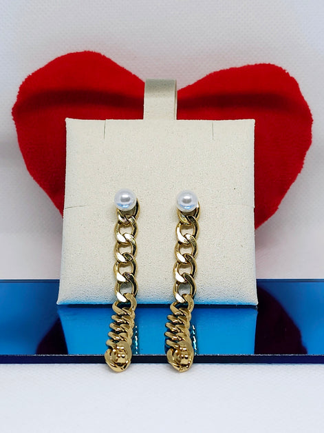 Chloé Golds Pearl Chain Drop Earrings