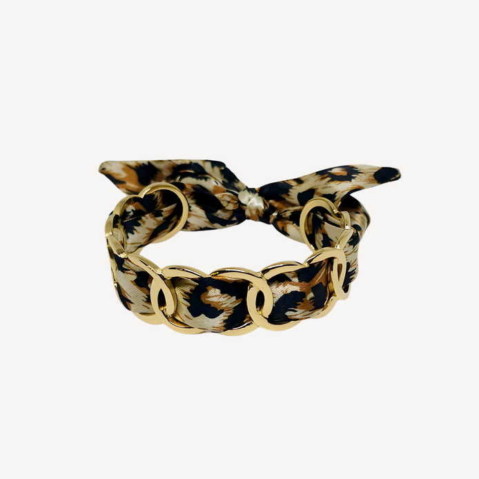 Bracelet Tigresse en Tissu Imprimé en  Acier Inoxydable