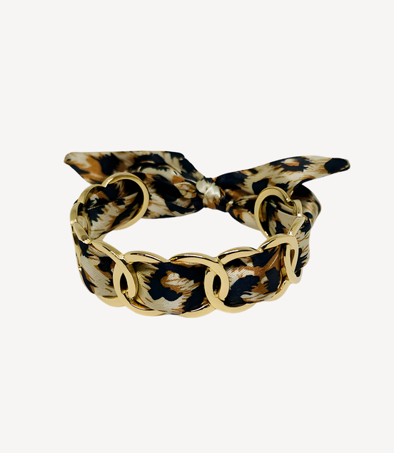 Bracelet Tigresse en Tissu Imprimé en  Acier Inoxydable