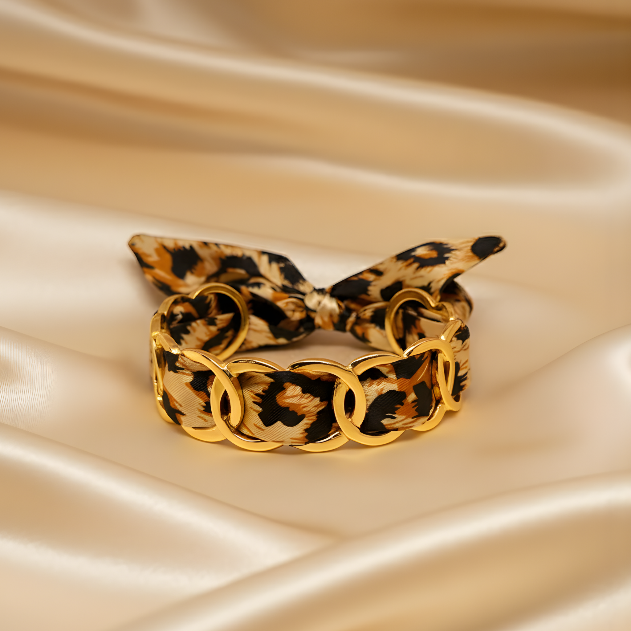 Bracelet Tigresse en Tissu Imprimé en  Acier Inoxydable