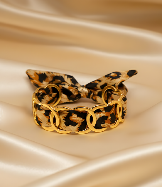 Bracelet Tigresse en Tissu Imprimé en  Acier Inoxydable