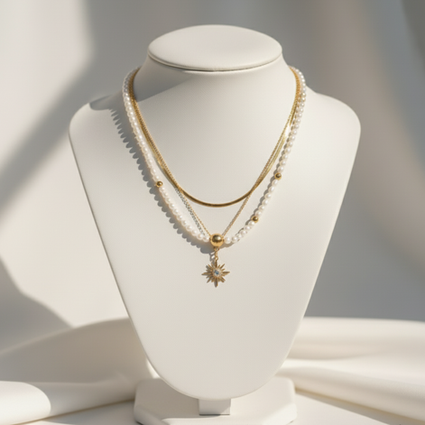 Colliers Livy Perle De Radiance Royale En Acier Doré