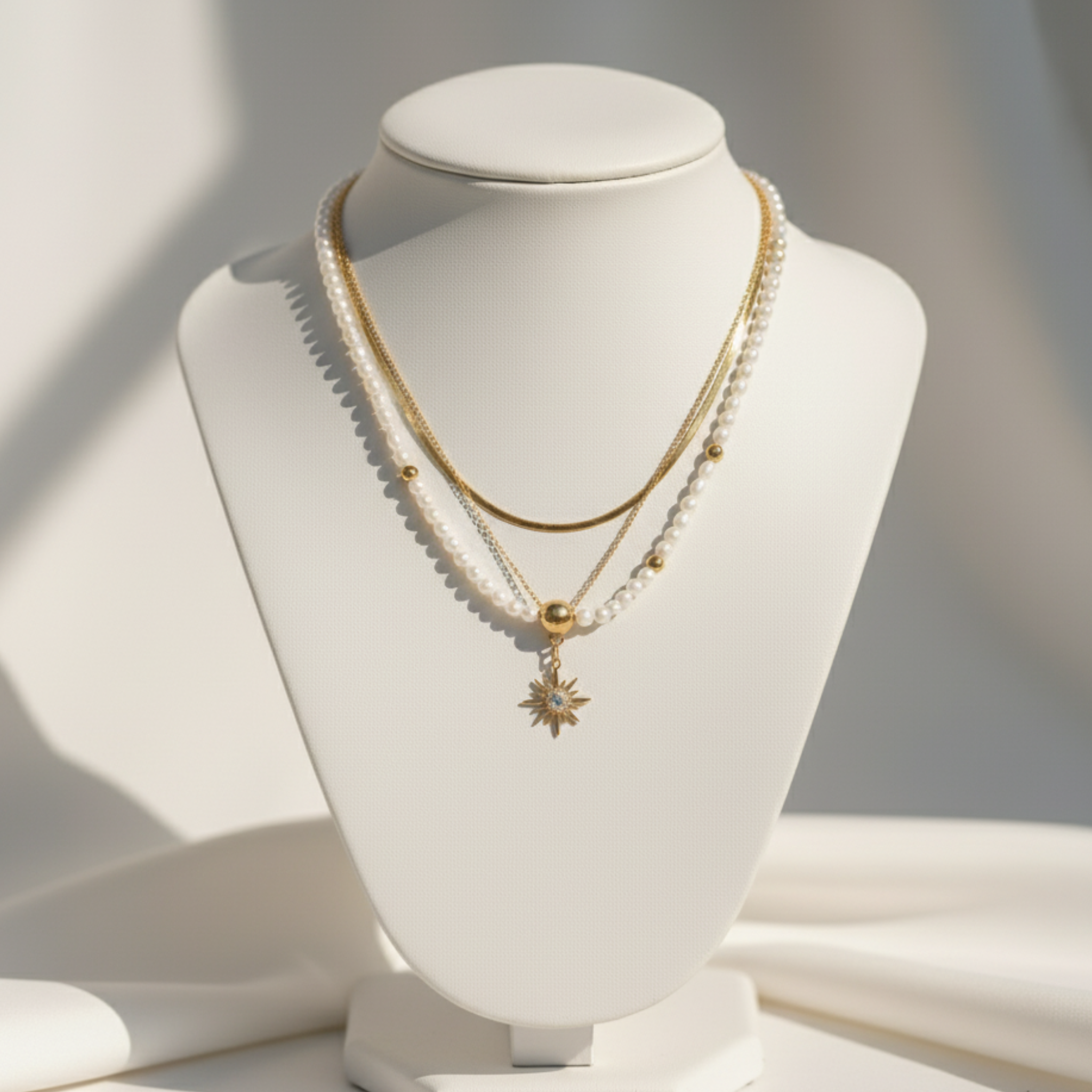 Colliers Livy Perle De Radiance Royale En Acier Doré