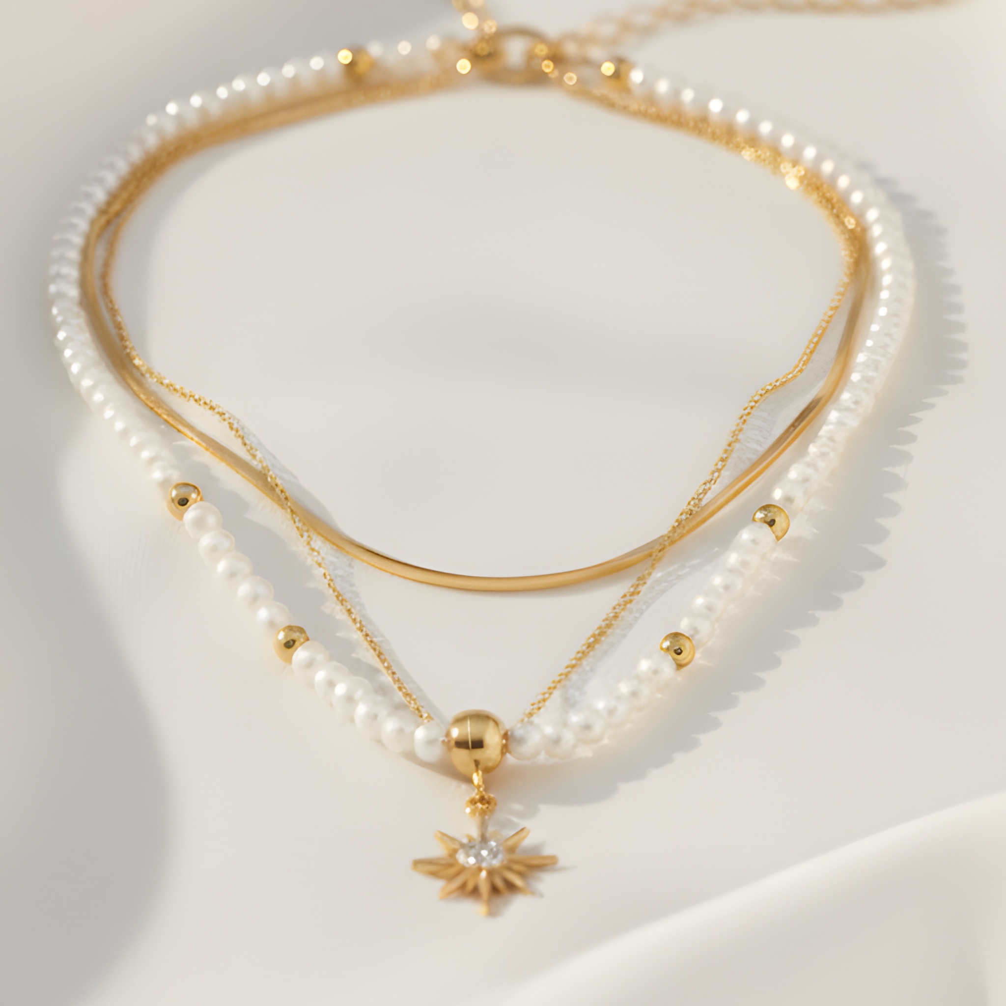 Colliers Livy Perle De Radiance Royale En Acier Doré