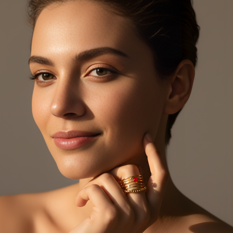 Bague fantaisie rouge acier doré