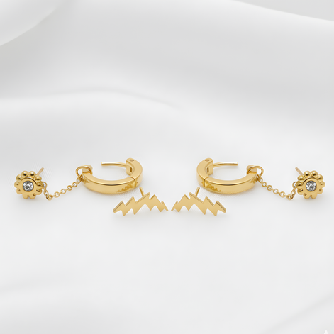 Piercing oreille éclair en acier inoxydable élégant.