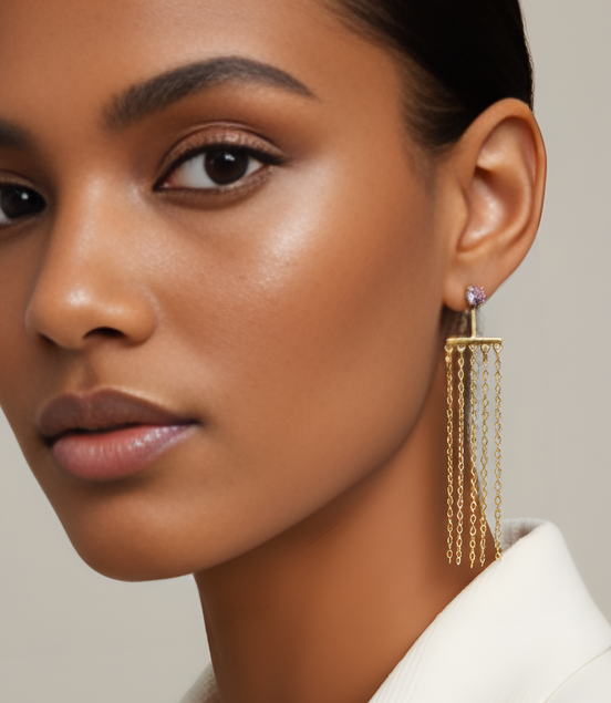 Boucles D'oreilles Lina Chaînette pendante Doré