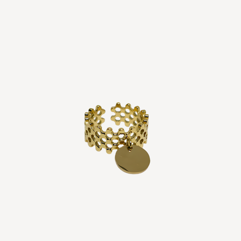 Bague dorée design avec pendentif