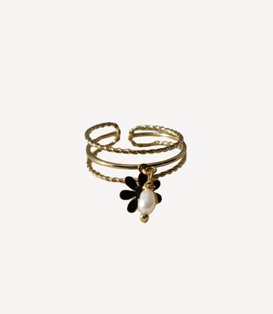 Bague ajustable dorée avec perle élégante pour femme.