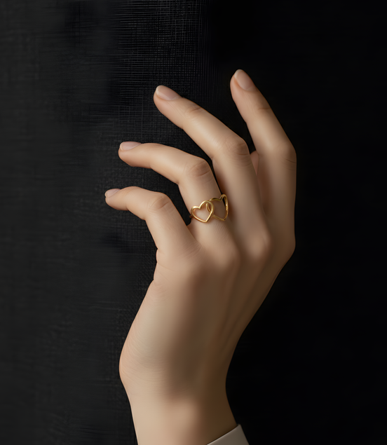 Double bague coeur or jaune