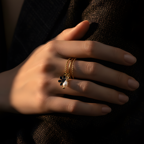 Bague Ajustable Brooke Perla En Acier Doré