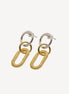Boucles d’oreilles pendantes bicolores avec maillons dorés texturés.