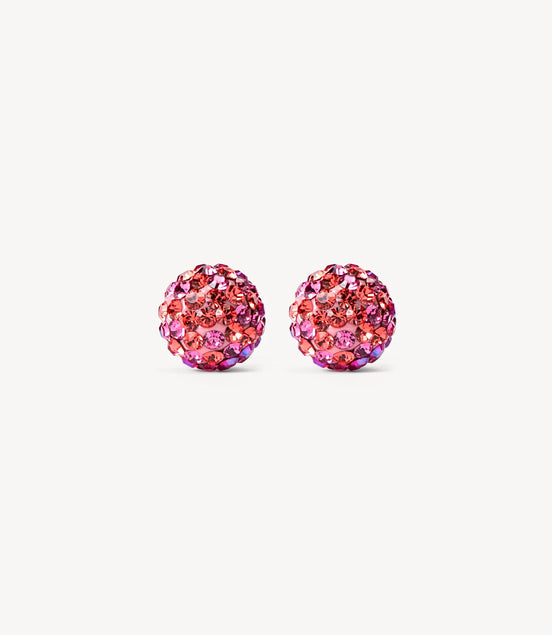 Boucles d’oreilles clous sphériques roses scintillantes effet floral.