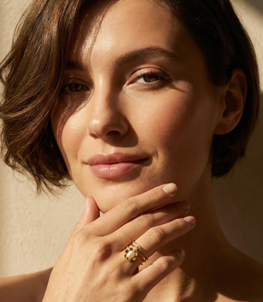 Bague ajustable dorée avec perle élégante pour femme.
