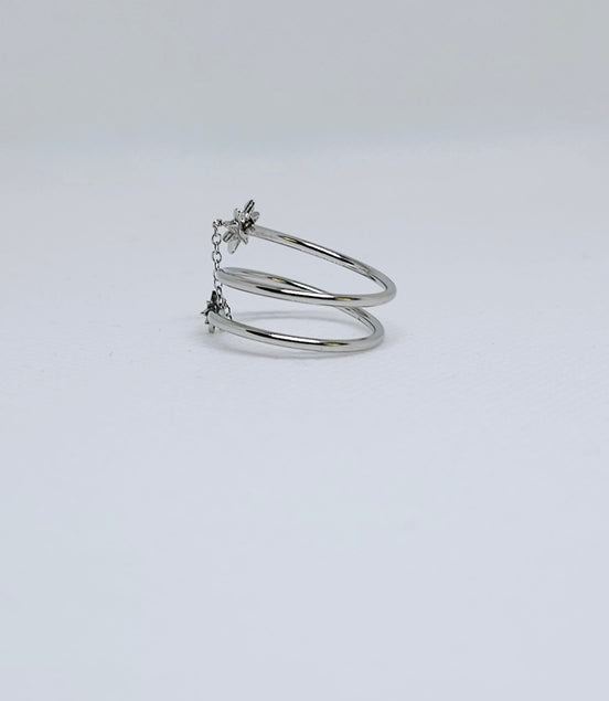 Silver star chain adjustable ring jewelry