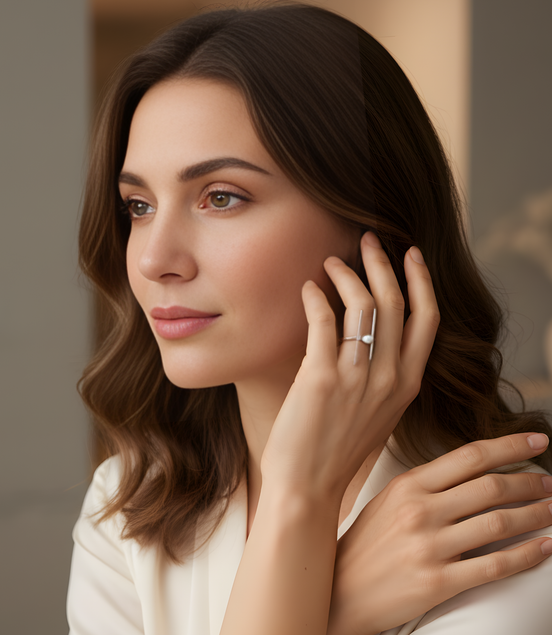 Anneau minimaliste doré perle blanche