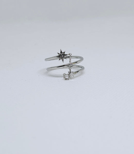 Silver star chain adjustable ring jewelry