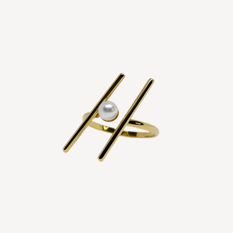 Joli anneau doré à perle