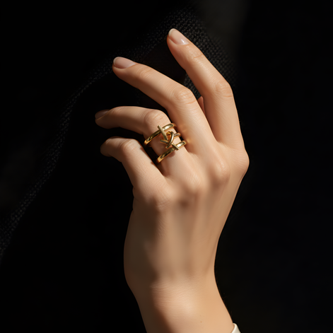 Bague triple dorée acier inoxydable