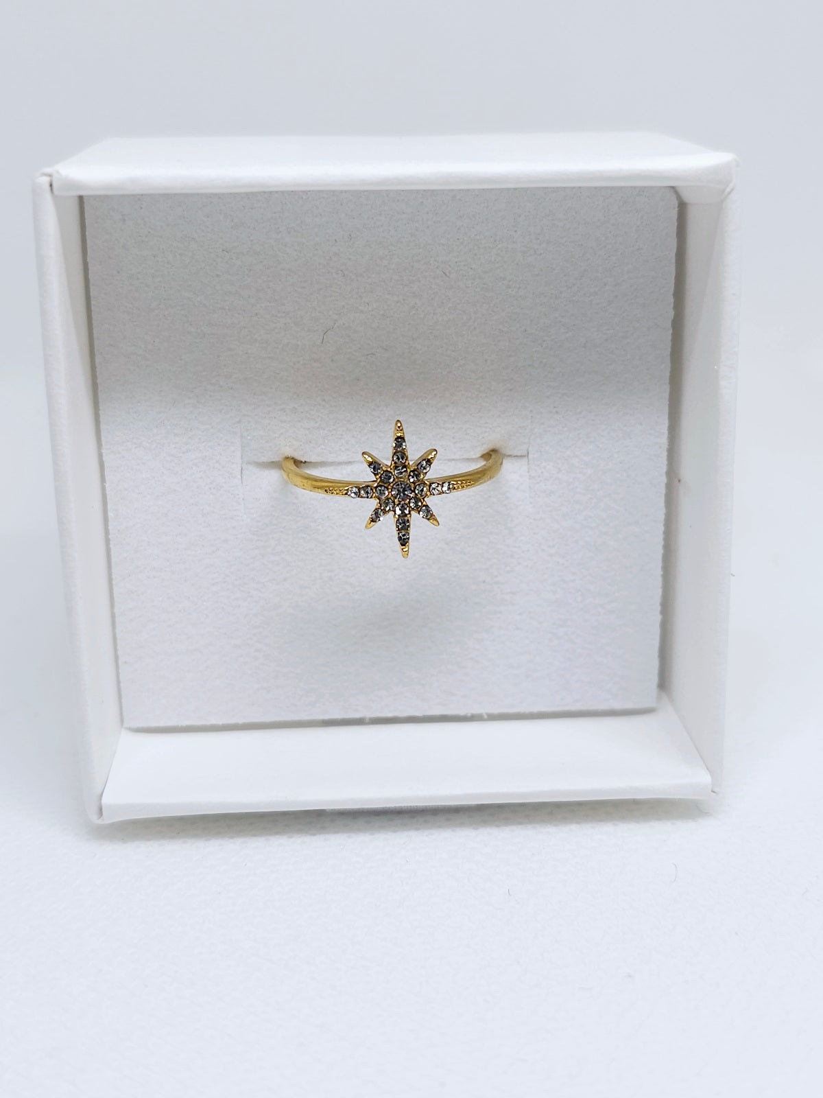 Bague Étoile Dorée Ajustable en Acier Inoxydable avec zirconium