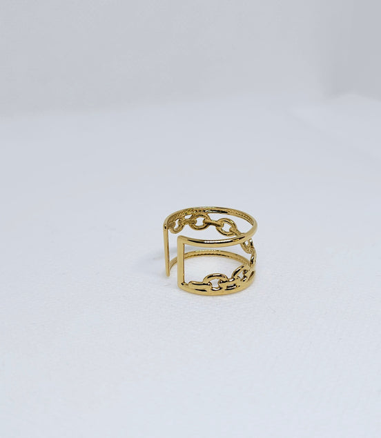 Bague dorée chaîne double élégante