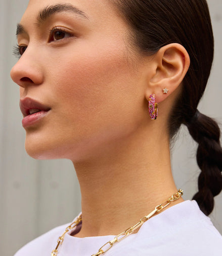 Wildflower Star Studded Medium Sparkle Hoop Earrings