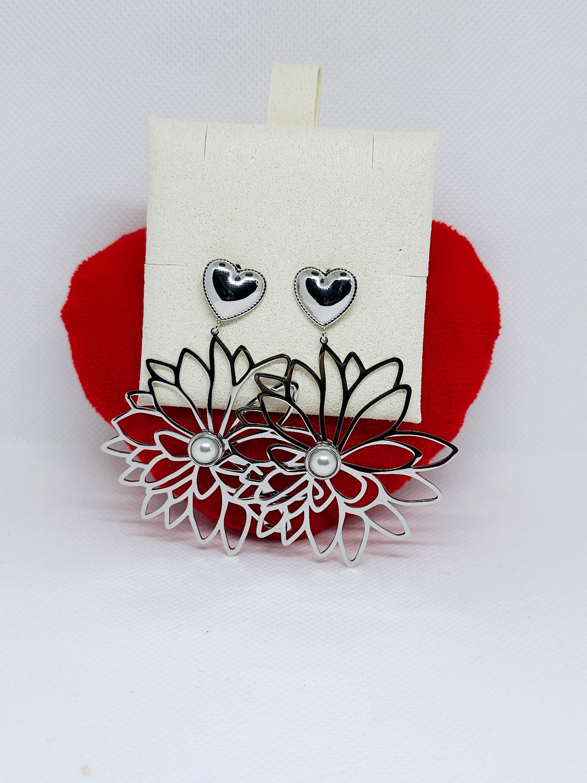 Boucles d'oreilles cœur et fleur acier