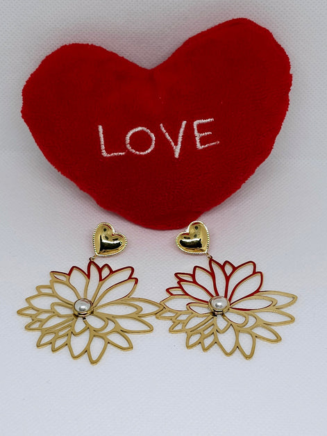 Boucles d'oreilles cœur et fleur acier