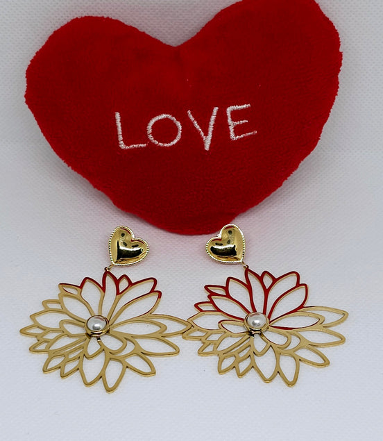 Boucles d'oreilles cœur et fleur acier
