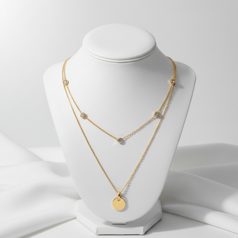 Chaînes dorées fines avec pendentif noir