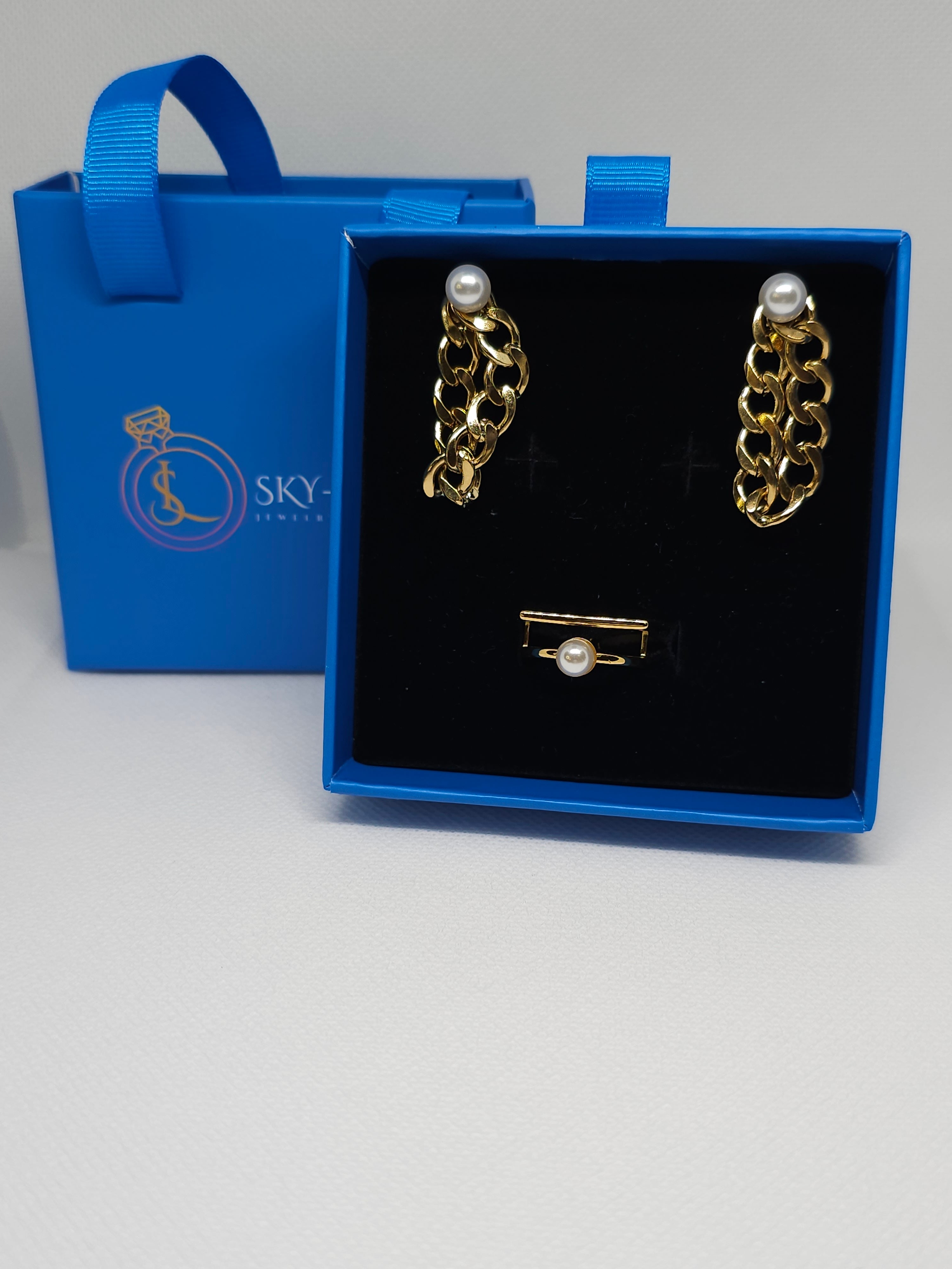 Coffret bijoux dorés perles élégantes