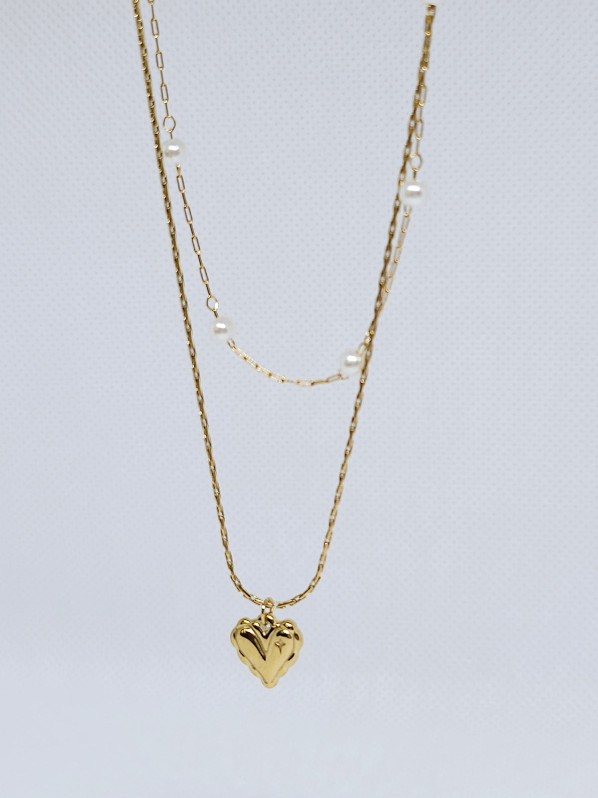 Collier double rang doré perlé