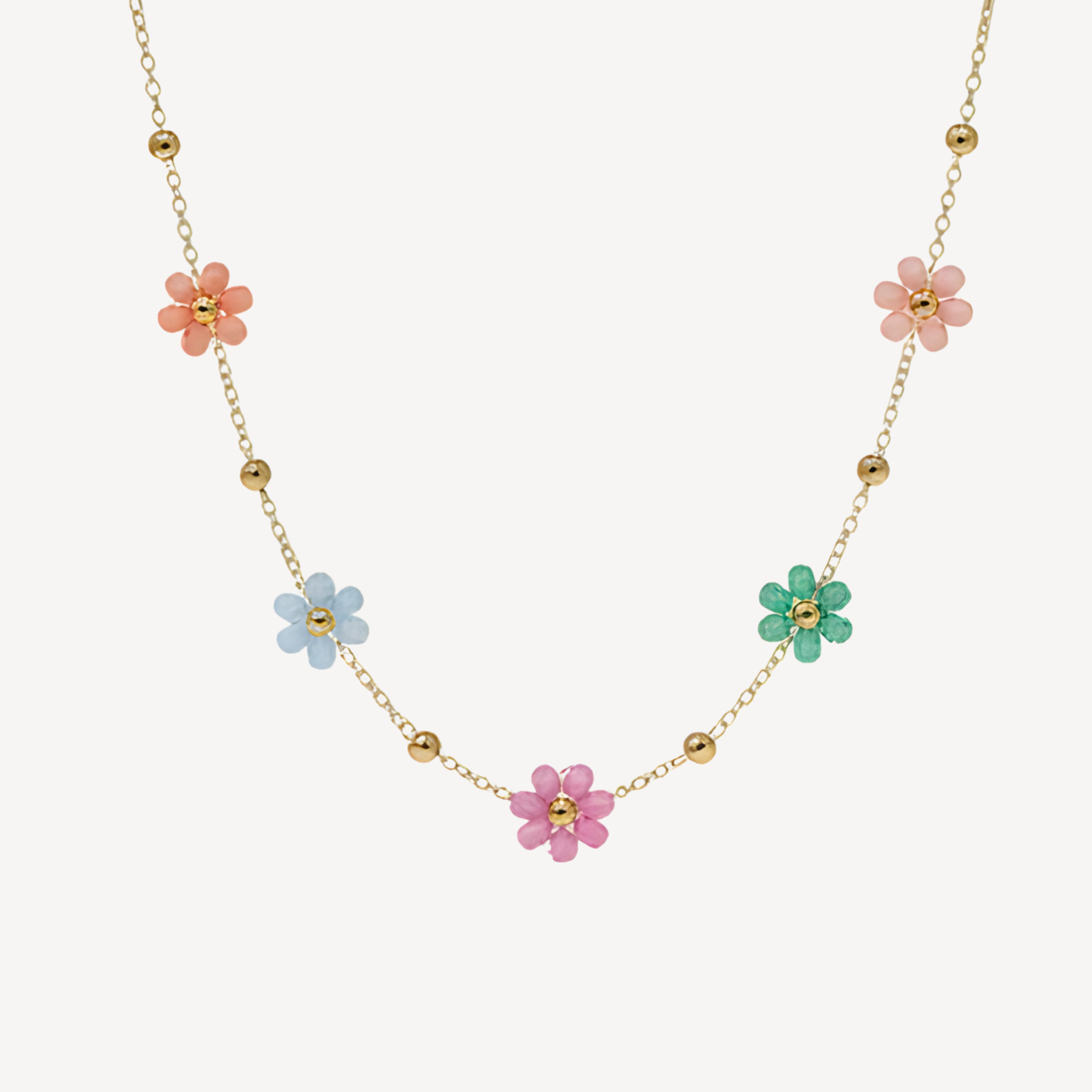 Collier fleurs perles multicolores doré