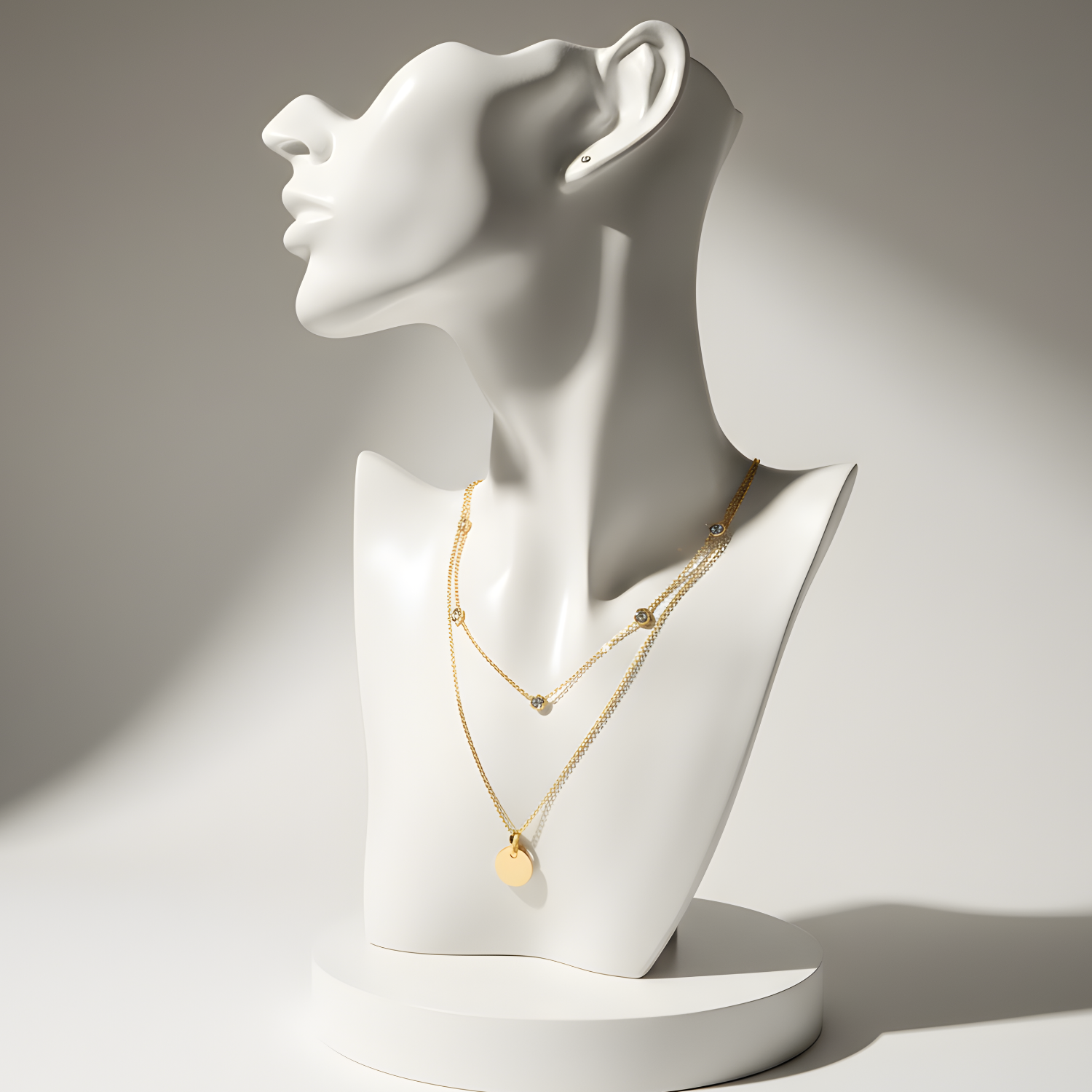 Superposition de chaînes dorées fines avec pendentif minimaliste