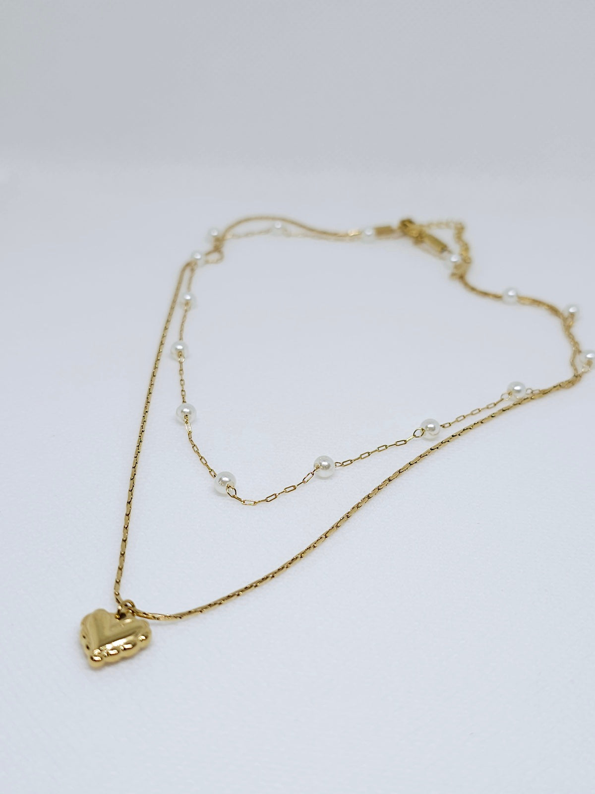 Collier double rang doré perlé