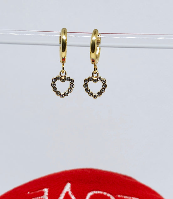 Créoles dorées cœur strass élégantes pendantes