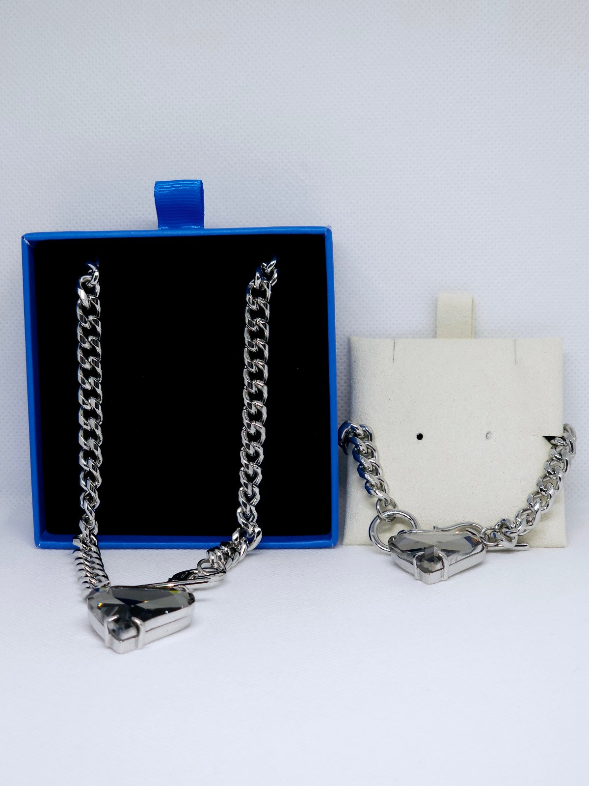Collier et bracelet cœur acier noir