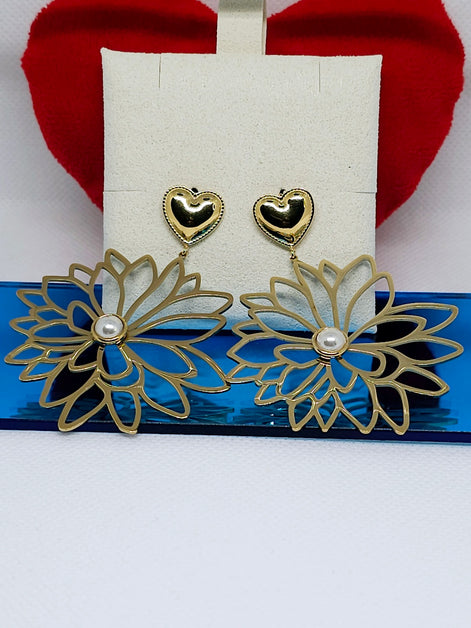 Boucles d'oreilles cœur et fleur acier