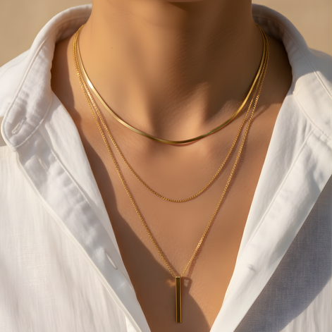 Collier doré multi-rangs élégant femme