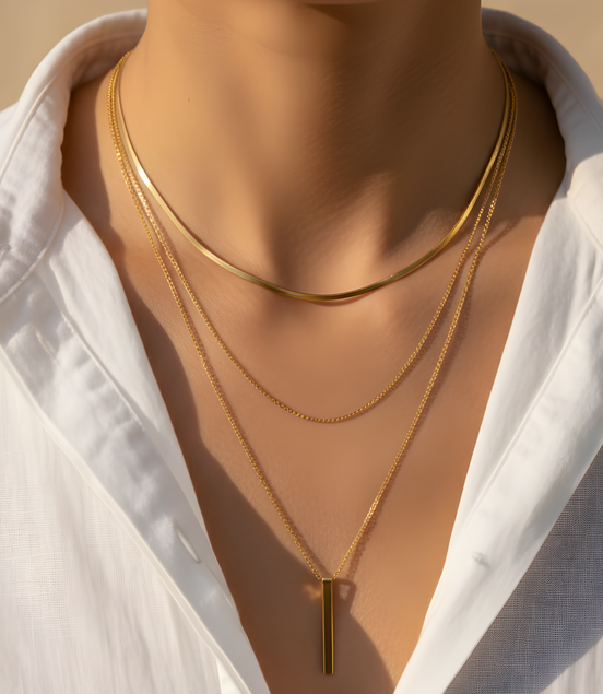 Collier doré multi-rangs élégant femme