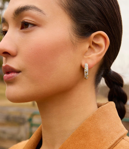 Silver Shade Star Studded Medium Sparkle Hoop Earrings